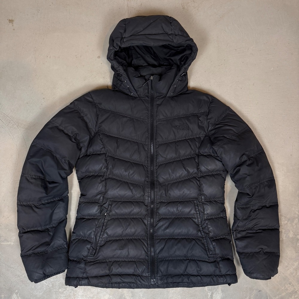 The North Face 700 Down Puffer Jacket Womens Medium Black Hooded Quilted Coat